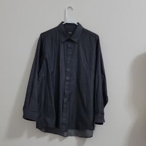 Club Room Charcoal Button-Up Shirt Cotton Size 17 1/2 32/33 Long Sleeve Men's XL